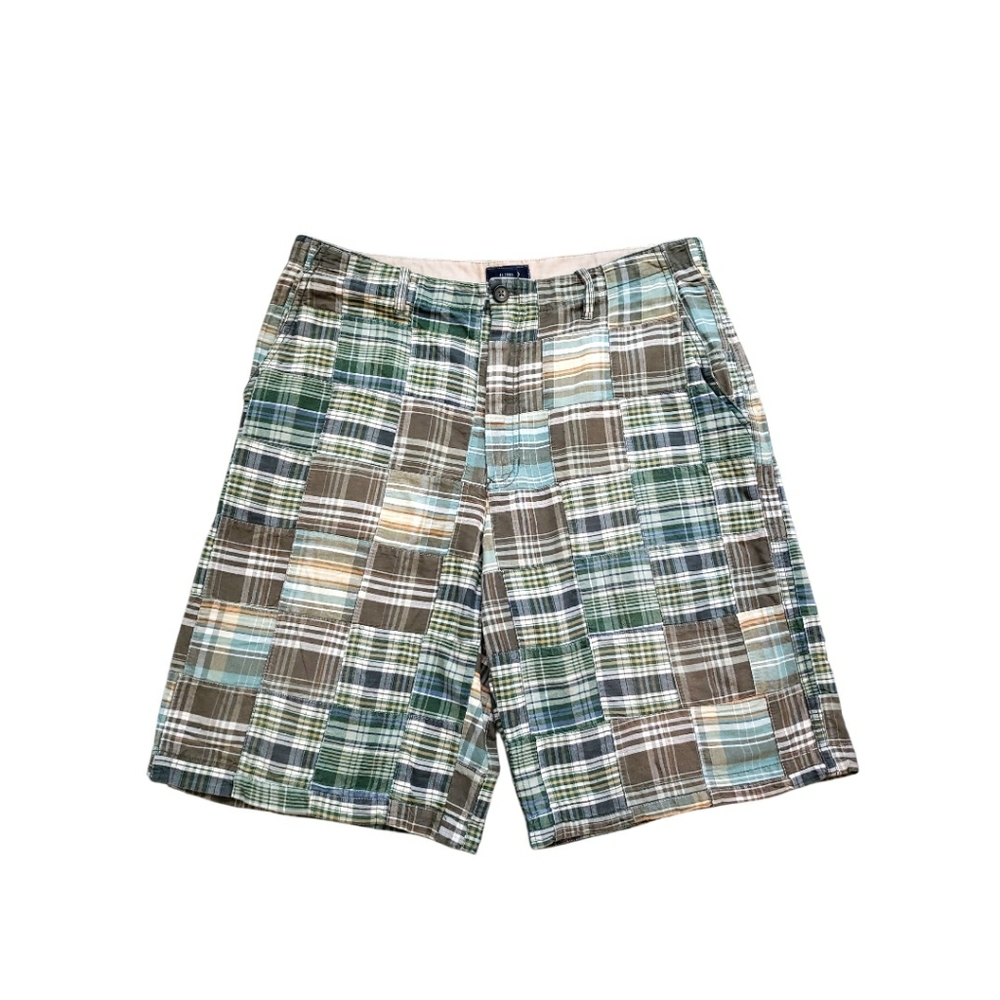 IZOD Jeans Madras Plaid Patchwork Pattern Cotton Shorts